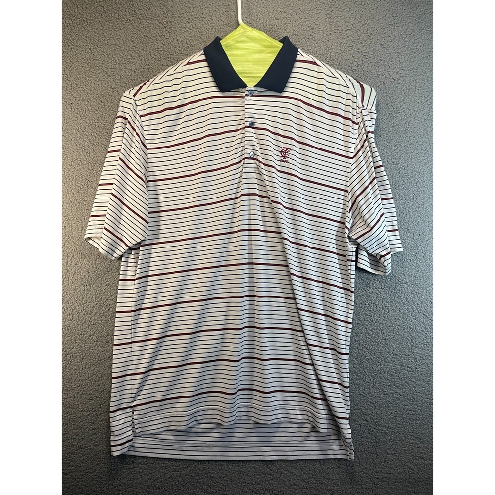 FJ Foot Joy Polo Shirt  XL White/Blue Stripe, Company Logo‎